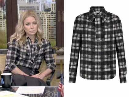 Live with Kelly and Ryan: May 2022 Kelly Ripa's Black Plaid Tie Neck ...