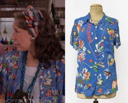 Grace and Frankie: Season 7 Episode 16 Frankie's Blue Printed Shirt ...