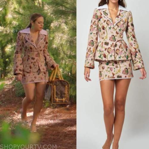 Dynasty: Season 5 Episode 13 Fallon's Floral Brocade Mini Skirt ...