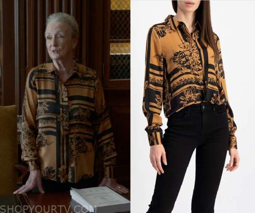 Bull: Season 6 Episode 22 Judge's Brown/Black FLoral Print Blouse ...