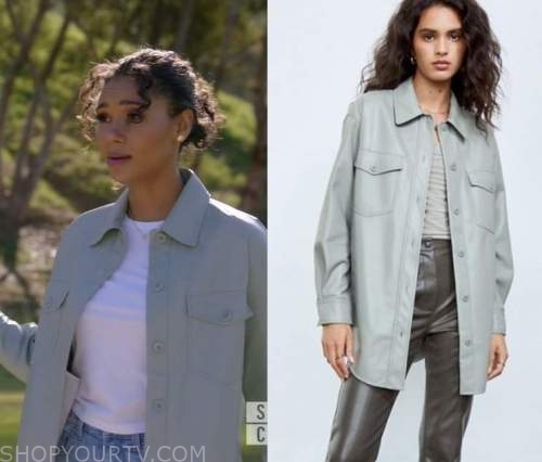 All American: Season 4 Episode 17 Layla's Blue Leather Shacket | Shop ...