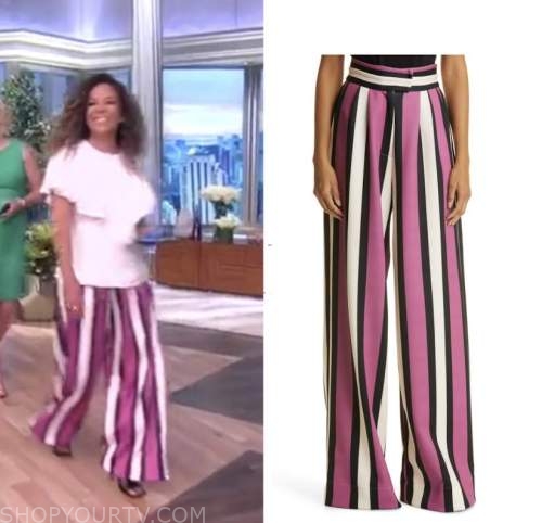 The View: June 2022 Sunny Hostin's Pink and White Striped Satin Pants ...