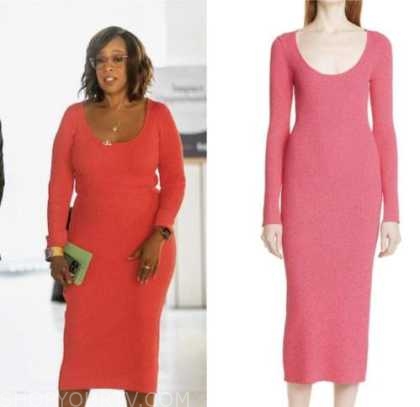 CBS Mornings: June 2022 Gayle King's Pink Knit Scoop Neck Midi Dress ...