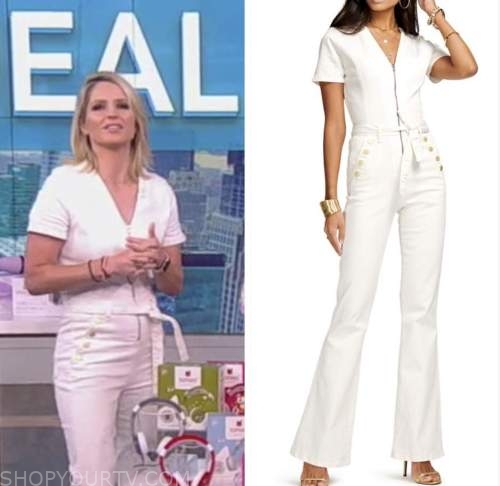 The View: June 2022 Sara Haines's White Denim Zip-Front Button Jumpsuit ...