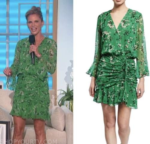 The Talk: June 2022 Natalie Morales's Green Floral Ruched Dress | Shop ...