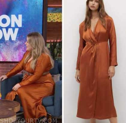 The Kelly Clarkson Show: June 2022 Kelly Clarkson's Orange Satin Midi