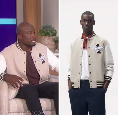 The Talk: June 2022 Akbar Gbajabiamila's Beige Bomber Jacket | Shop Your TV