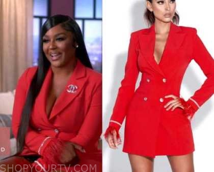 Basketball Wives: Season 10 Episode 5 Brandi's Red Feather Trim Blazer ...