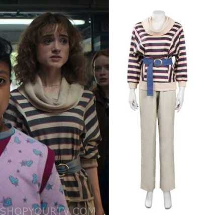 Vintage 80s Stripy shirt worn by Nancy Wheeler (Natalia Dyer) as seen in Stranger  Things TV show (Season 4 Episode 9)