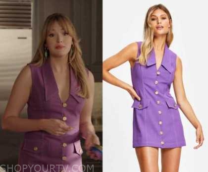 Dynasty: Season 5 Episode 14 Kirby's Purple Denim Sleeveless Dress ...