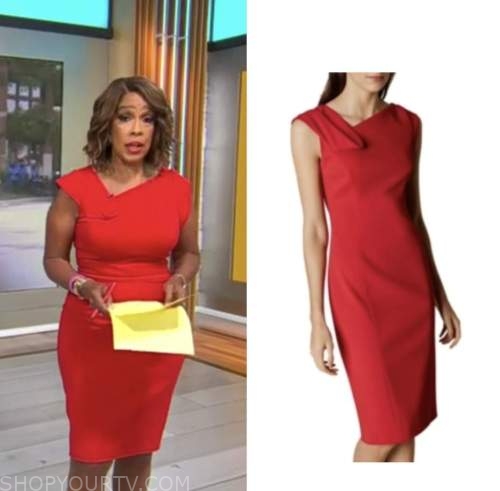 CBS Mornings: July 2022 Gayle King's Red Asymmetric Neck Pencil Dress ...