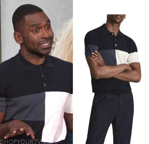 E! News: Daily Pop July 2022 Justin Sylvester's Black Colorblock Polo ...