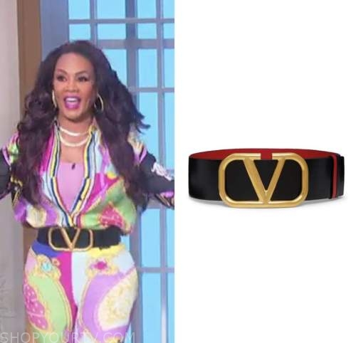 The Talk: July 2022 Vivica A. Fox's Black Logo Leather Waist Belt ...