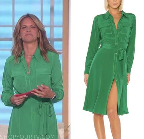 The Talk: July 2022 Natalie Morales's Green Silk Shirt Dress | Shop Your TV