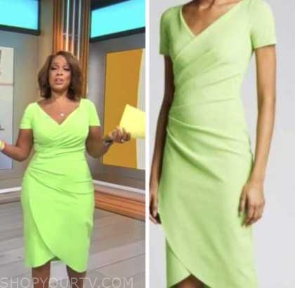 CBS Mornings: July 2022 Gayle King's Lime Green Wrap Sheath Dress ...