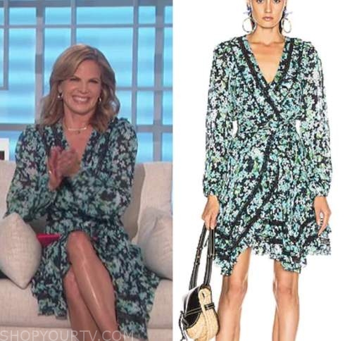 The Talk: July 2022 Natalie Morales's Teal Green Floral Lace Insert ...