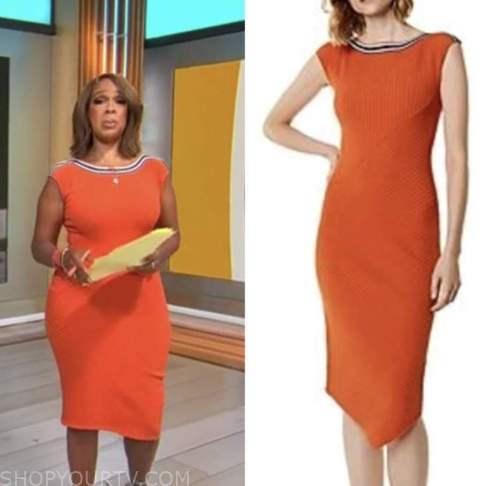 CBS Mornings: July 2022 Gayle King's Orange Ribbed Knit Contrast Trim ...