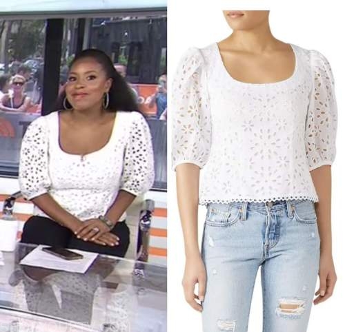 the today show, sheinelle jones, white eyelet top