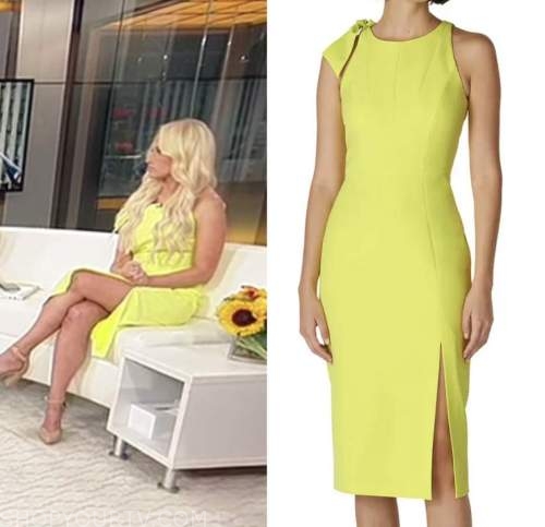 Outnumbered: July 2022 Tomi Lahren's Yellow Tie Shoulder Sheath Dress ...