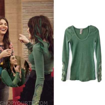 Victorious: Jade's Green lace sleeve Henley shirt