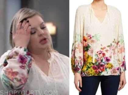 General Hospital: July 2022 Maxie's Metallic Dot Floral Trim Blouse ...