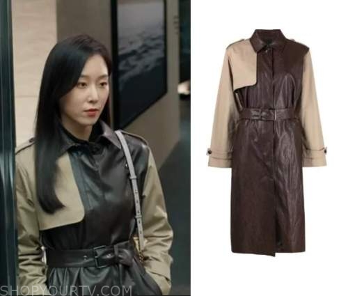 Why Her: Season 1 Oh Soo-Jae's Two-Tone Leather Trench Coat | Shop Your TV