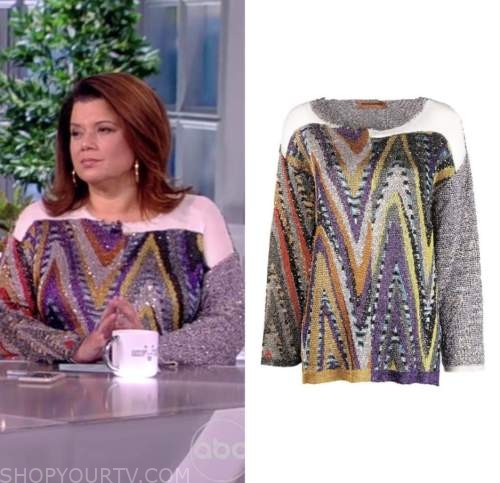 The View: August 2022 Ana Navarro's Metallic Chevron Knit Sweater Top ...