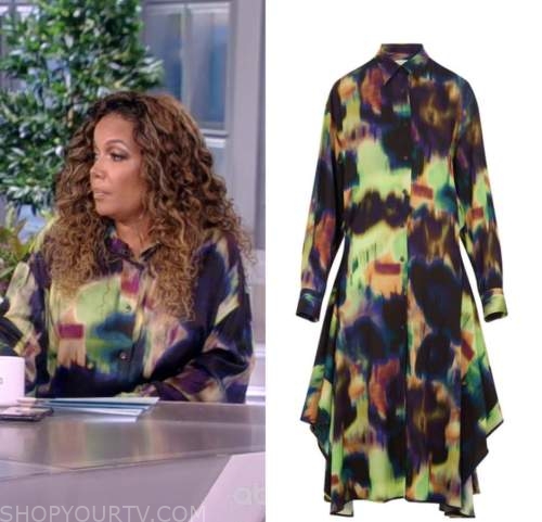 The View: August 2022 Sunny Hostin's Tie Dye Midi Shirt Dress | Shop ...