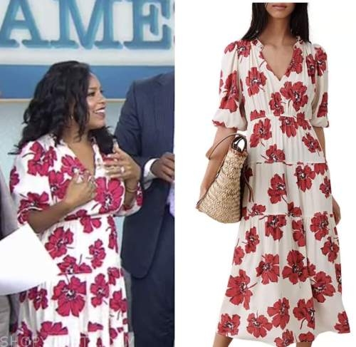 the today show, sheinelle jones, white and red floral dress