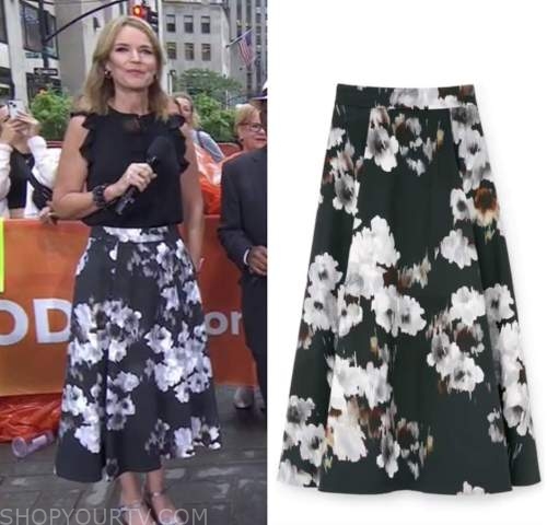 The Today Show: August 2022 Savannah Guthrie's Black Floral Midi Skirt ...