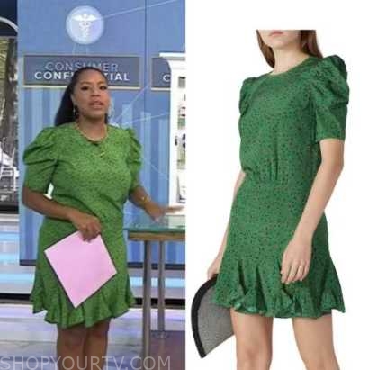 The Today Show: August 2022 Sheinelle Jones's Green Floral Puff Sleeve ...