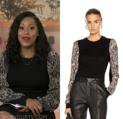 the today show, sheinelle jones, animal print sleeve sweater