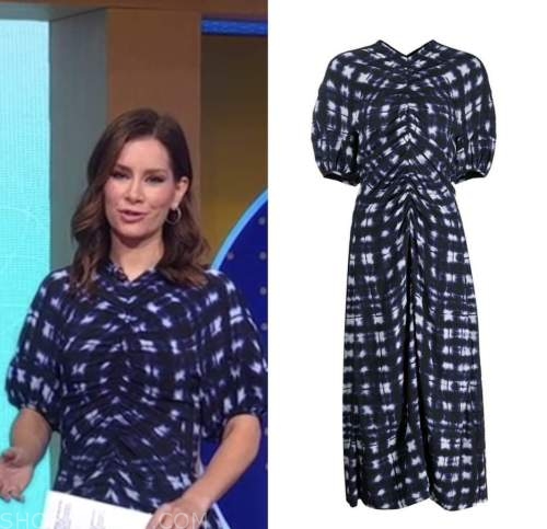 Trina Turk Shadows Stripe Sweater worn by Rebecca Jarvis as seen