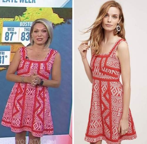 The Today Show: August 2022 Dylan Dreyer's Red Embroidered Knit Dress ...