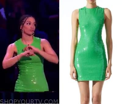 Beat Shazam: Season 5 Episode 8 Corinne's Green Sequin Dress | Shop Your TV