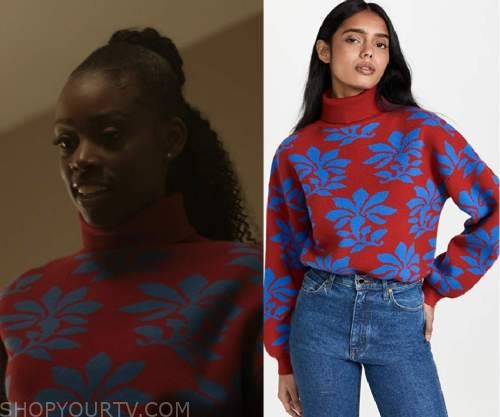 The Chi: Season 5 Episode 9 Keisha's Red & Blue Floral Print Turtleneck ...