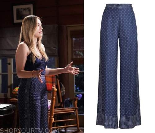 Bold and the Beautiful: August 2022 Hope's Navy Scarf Print Trousers ...