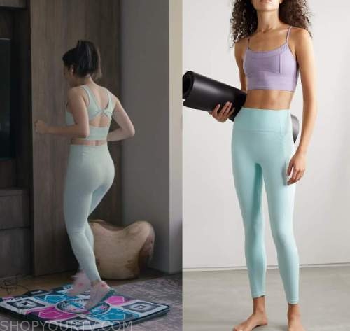 WornOnTV: Ingrid's light blue twist back sports bra and leggings on Partner  Track, Arden Cho