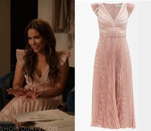 Dynasty: Season 5 Episode 19 Cristal's Pink Pleated Midi Dress | Shop ...