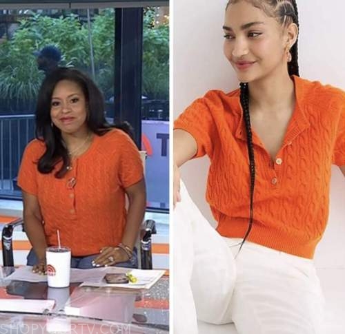 sheinelle jones, the today show, orange cable knit sweater