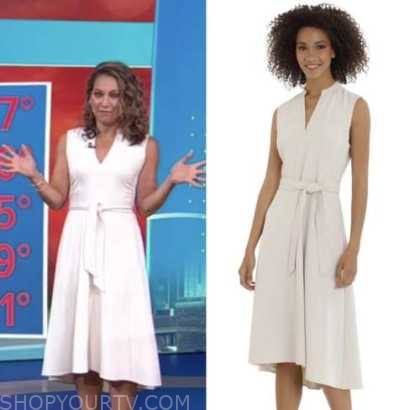 Good Morning America: September 2022 Ginger Zee's Ivory Tie Waist Midi ...