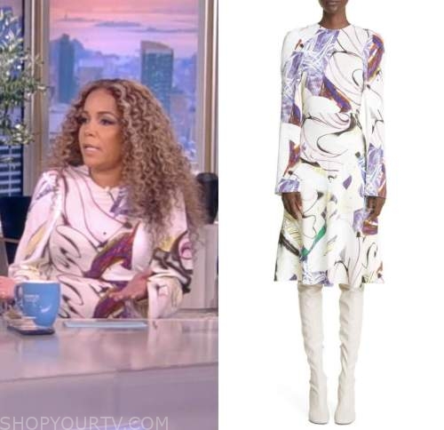 The View: September 2022 Sunny Hostin's White Abstract Print Midi Dress ...