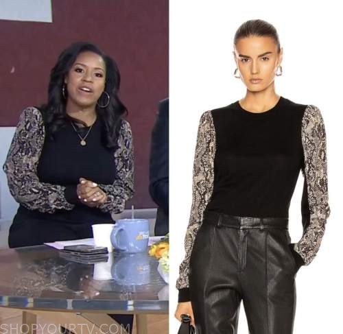 sheinelle jones, the today show, black mixed media sweater