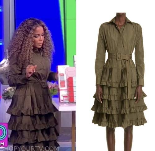 The View: September 2022 Sunny Hostin's Olive Green Tiered Belted Dress ...