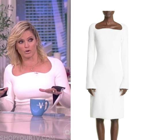 The View: September 2022 Sara Haines's White Wavy Neckline Dress | Shop ...