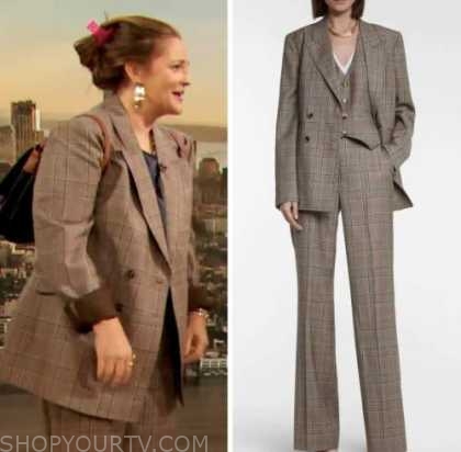 Drew Barrymore Show: September 2022 Drew Barrymore's Brown Plaid Blazer ...