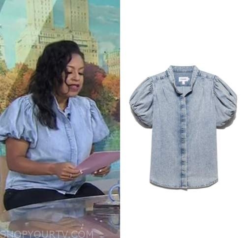 the today show, denim puff sleeve shirt, sheinelle jones