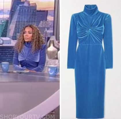 The View: September 2022 Sunny Hostin's Blue Velvet Twist Midi Dress ...