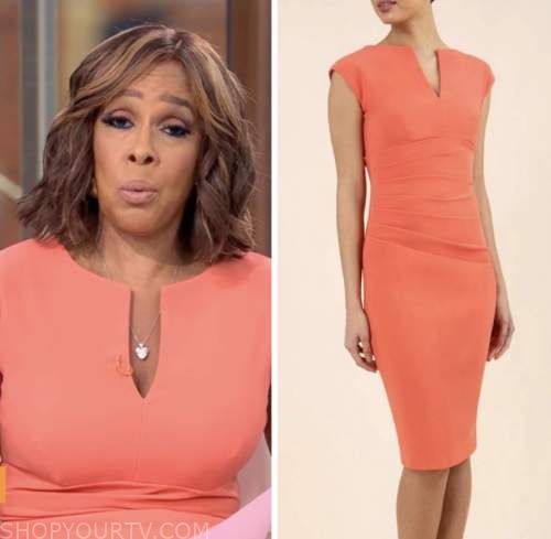 CBS Mornings: September 2022 Gayle King's Coral Sheath Dress | Shop Your TV