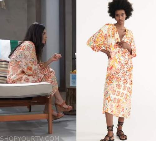 General Hospital: August 2022 Anna's White & Orange Print Beach Maxi ...